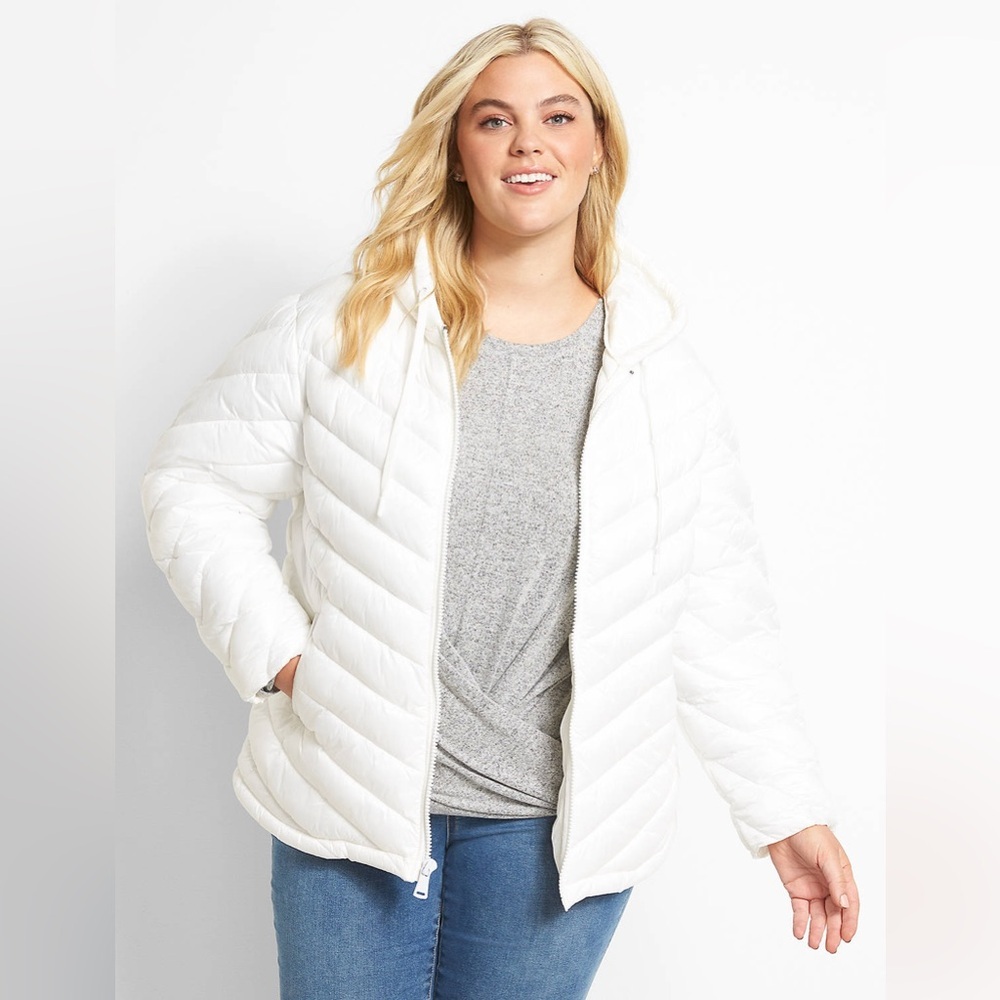 NWOT Lane Bryant Packable Puffer Jacket, Size 22/24, White
